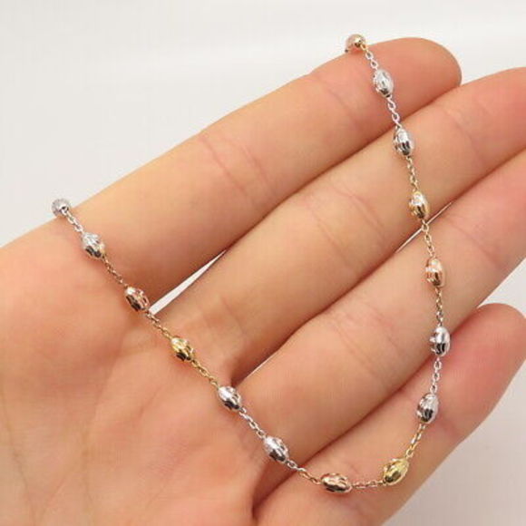 925 Sterling Silver 2-Tone P. Lux Station Rolo Chain Necklace 32